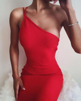 One Shoulder Double Srap Bodycon Dress