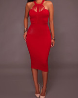 Sexy Caged Sleeveless Bodycon Midi Dress