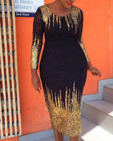 Glitter Round Neck Colorblock Insert Sequins Bodycon Dress