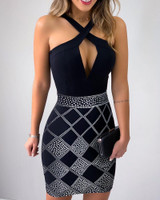 Geo Print Crisscross Neck Bodycon Dress