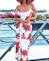 Floral Print Flutter Sleeve Off Shoulder Midi Dress