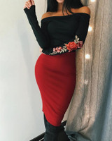 Splicing Floral Off Shoulder Bodycon Dress