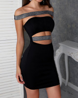 Off Shoulder Sequins Bandage Cutout Bodycon Dress