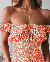 Off Shoulder Ruffles Floral Print Dress