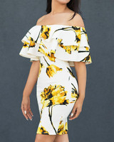 Floral Layered Ruffles Off Shoulder Bodycon Dress