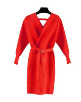 V Neck Batwing Sleeve Bodycon Dress