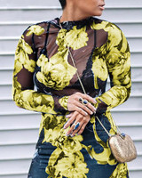 See Through Floral Print Bodycon Mesh Dress