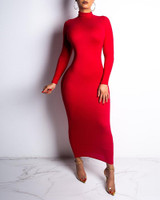 Solid High Neck Bodycon Midi Dress Solid High Neck Bodycon Midi Dress
