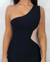 One Shoulder Colorblock Side Slit Dress