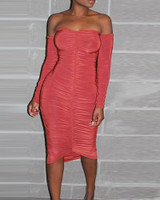 Off Shoulder Bodycon Ruched Dress