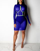 See Through Mesh Contrast Binding Bodycon Dress