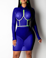 See Through Mesh Contrast Binding Bodycon Dress