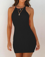 Sleeveless Halter Solid Bodycon Mini Dress