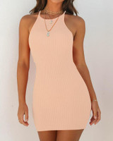Sleeveless Halter Solid Bodycon Mini Dress