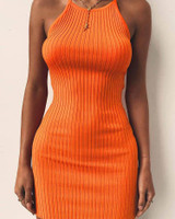 Sleeveless Halter Solid Bodycon Mini Dress