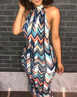 Halter Geo Print Backless Bodycon Dress