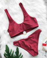 Spaghetti Strap Solid Bikini Set