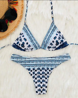 Floral Stripe Print Spaghetti Strap Bikini Set