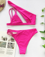 Solid One Shoulder Bandage Bikini Set