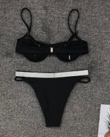 Colorblock Glitter Ribbon Bikini Set