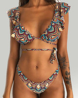 Colorful Print Ruffles Tied Bikini Set