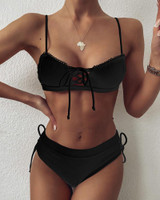 Solid Spaghetti Strap Bandage Ribbed Bikini Sets