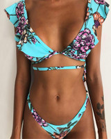Floal Print Ruffles Tied Bikini Set