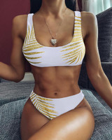 Leaf Print Thin Strap Bikini Set