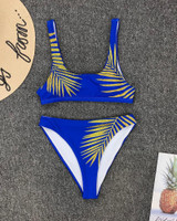 Leaf Print Thin Strap Bikini Set