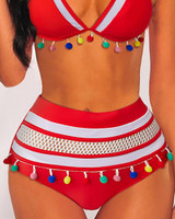 Colorful Pom Pom High Waist Bikini Set