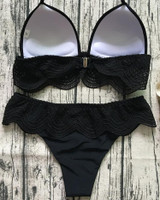 Splicing Ruffled Lace Halter Bikini Swimsuit