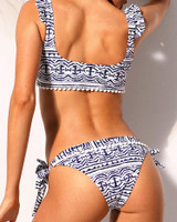 Ethnic Print Pom Pom Lace Up Bikini Sets