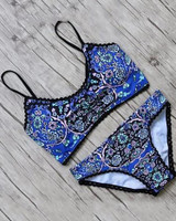 Women Stylish Lace Trim Strappy Bikini Set