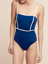 Spaghetti Strap  Contrast Trim  Plain One Piece