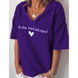 Letter Print Short Sleeve Loose Casual Hooded Shirt