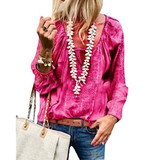 Lace Up Fashion V Neck Long Sleeve Blouses