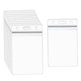 100 Pack Badge Holder Waterproof, Ishua Vertical Card Holder with Resealable Zipper Plastic Name Card Holder Rigid ID Badge Protector ID Card Holder Business Credit Card Badge Holder PVC Clear