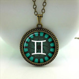 2017 New Arrival Limited Trendy Women Maxi Necklace Collares Collier Gemini Pendant Necklaces Glass Zodiac Sign Jewelry HZ1