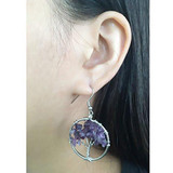 7 Chakra Tree of life Tumbled Gemstone Crystal Dangle Earrings(Amethyst)
