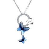 925 Sterling Silver Butterfly Denim Blue Jewelry Made with Swarovski Crystals CZ Circle Pendant Necklace 925 Sterling Silver Butterfly Denim Blue Jewelry Made with Swarovski Crystals CZ Circle Pendant Necklace
