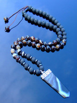 Black Agate Lava Natural Gemstone Macrame Necklace