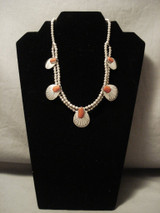 Fabulous Vintage Navajo 'Chunk Coral' Native American Jewelry Silver Necklace