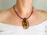 Large Amber Pendant on a Tuareg Leather Cord