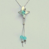 Long Silver Pendant, flower pendant, blue quartz necklace, silver chain, floral necklace, flower necklace, blue quartz - Hanging vine N8981