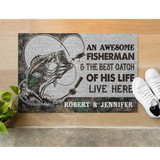 An Awesome Fisherman And The Best Catch Of His Life Live Here Personalized Doormat/Welcome Mat
