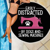 EASILY DISTRACTED BY DOGS AND SEWING MACHINES BEACH/PICNIC BLANKET