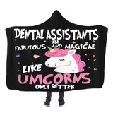 DENTAL ASSISTANT UNICORN HOODED SHERPA BLANKET