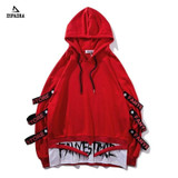 Side ribbons streetwear pullover Hoodie