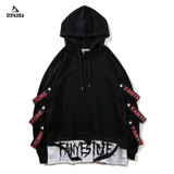 Side ribbons streetwear pullover Hoodie