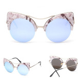 Round Cat Eye Color Mirror Lens Sunglasses